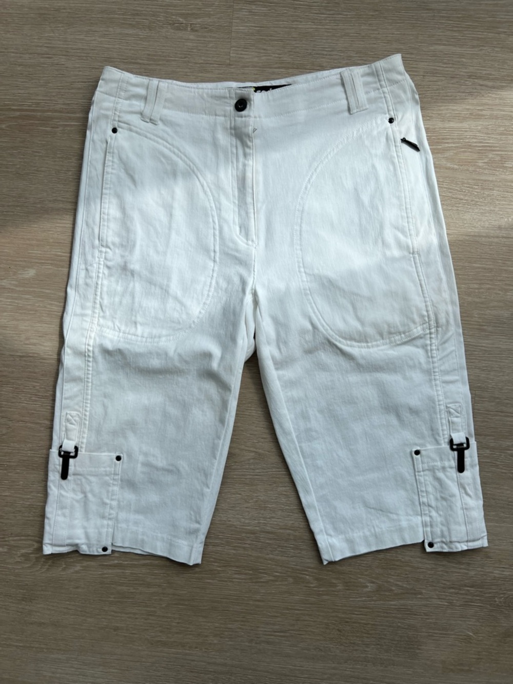 Vintage Jamie Sadock White Cargo Shorts with Utility Tabs and Black Hardware